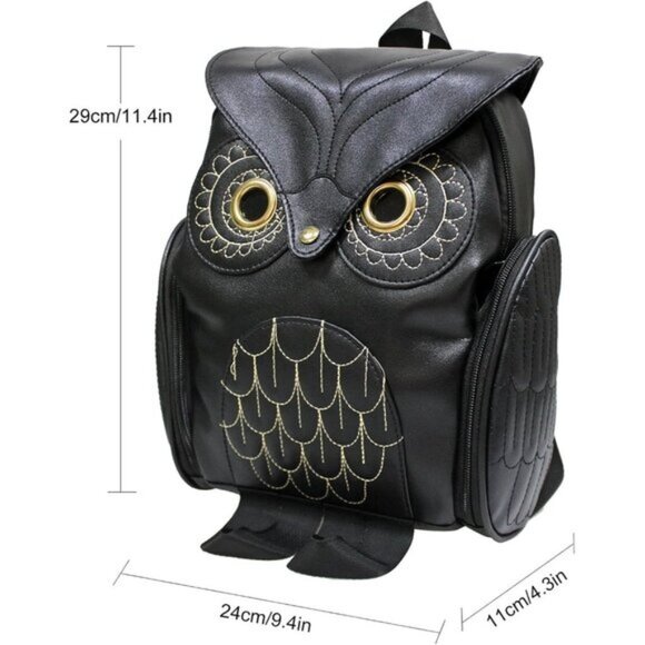 New Small Black Pu Leather Owl Backpacks Fashion Casual Satchel Purse for Women main image 7